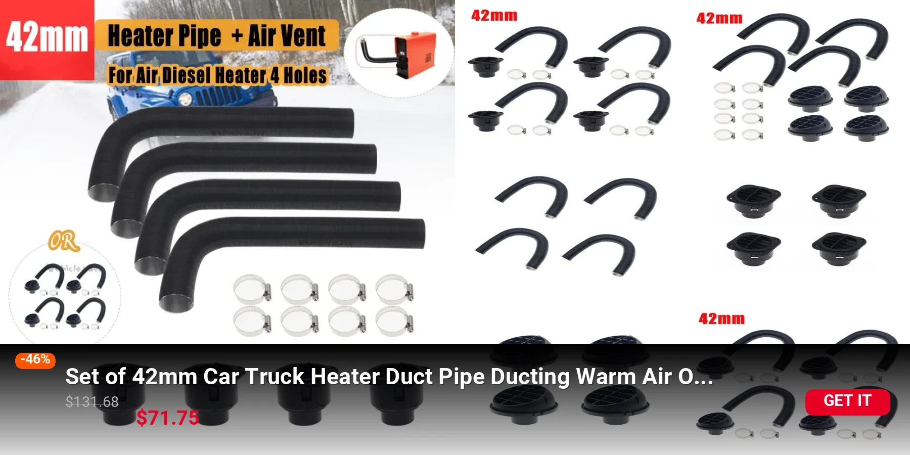 Set of 42mm Car Truck Heater Duct Pipe Ducting Warm Air Outlet Vent Hose Clips For Parking Diesel Heater Webasto Eberspacher