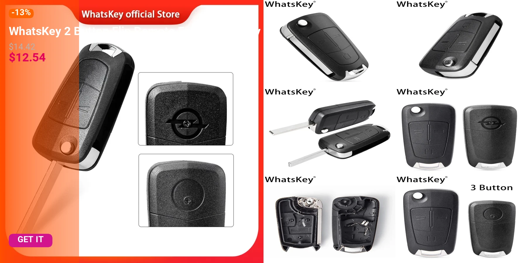 WhatsKey 2 Button Flip Remote Folding Car Key Fob Case For Opel Vauxhall Corsa D Astra J Zafira A Vectra B Mokka G Insignia