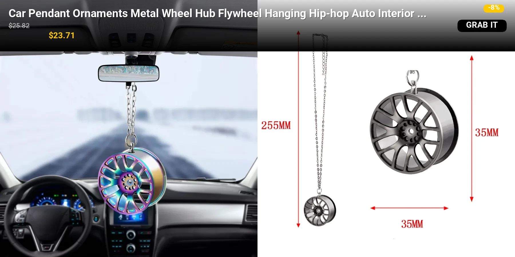 Car Pendant Ornaments Metal Wheel Hub Flywheel Hanging Hip-hop Auto Interior Rear View Mirror Decoration Dangle Trim Accessory