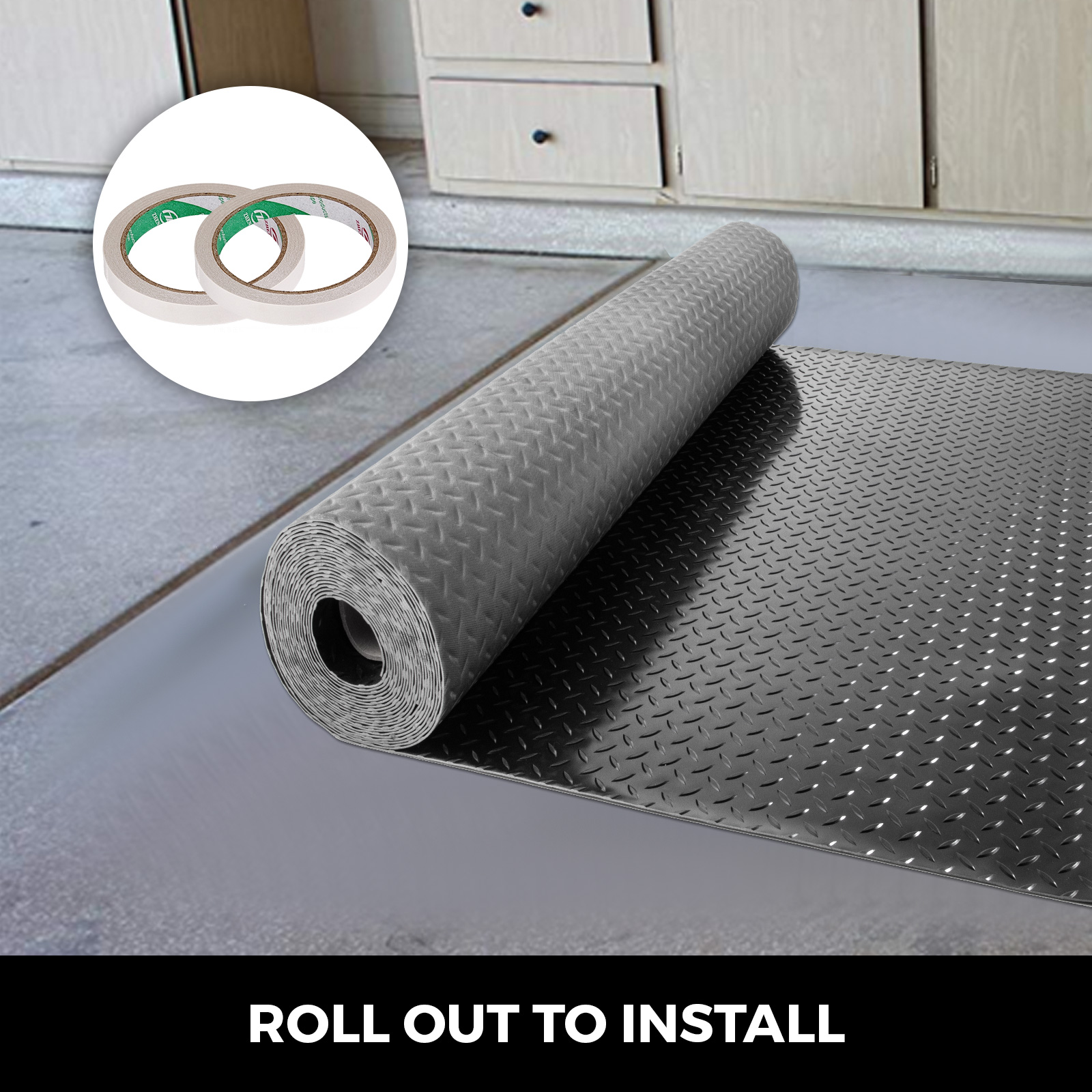 Garage Floor Mat,14.7x3.6ft,Black