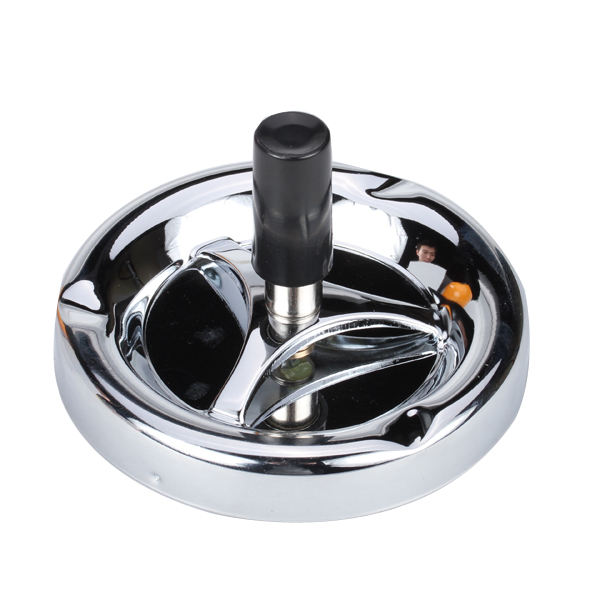 No. 8 Black Billiard Ball Shape Ashtray Push Button Metal 8.89x9.6cm
