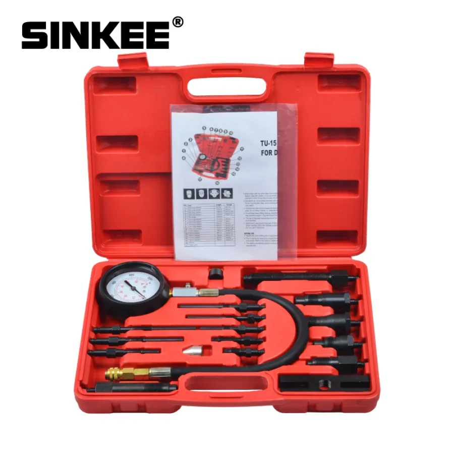 17pc Diesel Engine Compression Cylinder Pressure Tester Gauge Kit Set